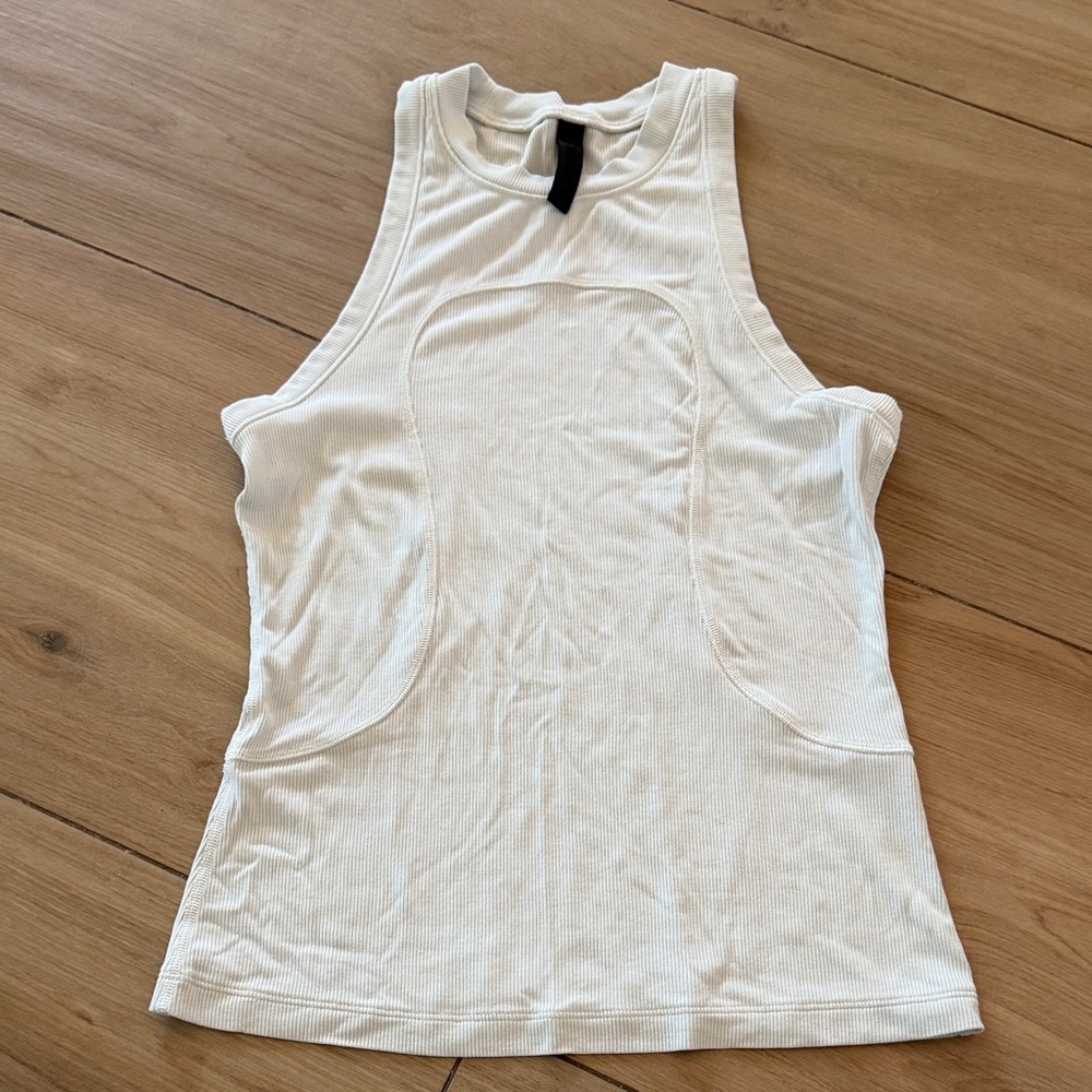 Lululemon Ebb to Street Tank Top White Ribbed High Neck Athletic Racerback SLNSH
